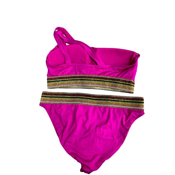 2for30💥‼️Gibson‎ & Latimer Fuchsia One-Shoulder Bikini Metallic Band Sz L - Picture 4 of 5